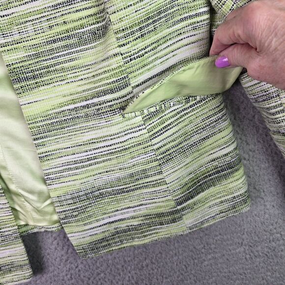 Kasper Blazer 12 Green Open Front Striped Lined Career Modern Textured Colorful - Picture 4 of 13